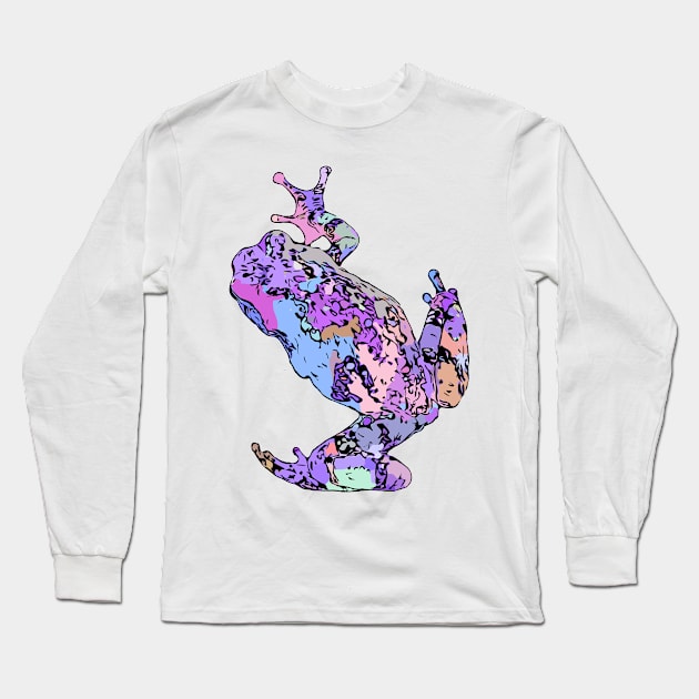 Purple Tree Frog Climbing Colorful Blue Pink Long Sleeve T-Shirt by Griffelkinn